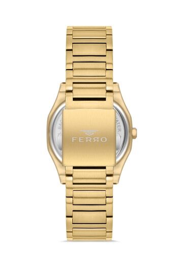 Ferro Sarı Çelik Kordon Kadın Kol Saati FL40128A-B 3ATM Su Geçirmez 2 Yıl Garantili HediyePaketli