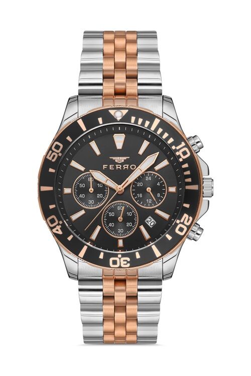 Ferro Rose ve Gümüş Çelik Kordon Erkek Kol Saati FM31921A-E2 FM31921A-E2