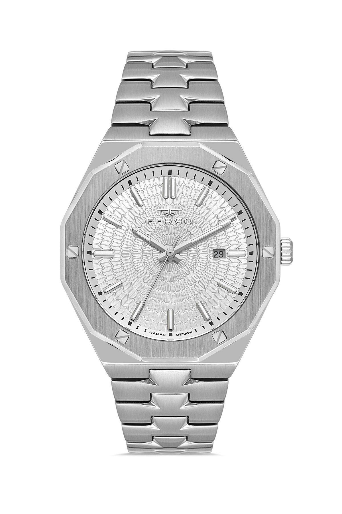 Ferro Gümüş Çelik Kordon Erkek Kol Saati FM43015A-A Tüm Fonksiyonlar Aktif 3 ATM Su Geçirmez