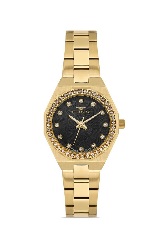 Ferro Sarı Çelik Kordon Kadın Kol Saati FL43014A-B2 3ATM Su Geçirmez 2 Yıl Garantili HediyePaketli