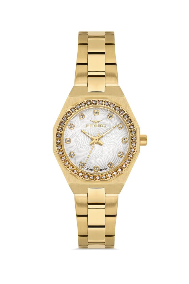 Ferro Sarı Çelik Kordon Kadın Kol Saati FL43014A-B 3ATM Su Geçirmez 2 Yıl Garantili HediyePaketli