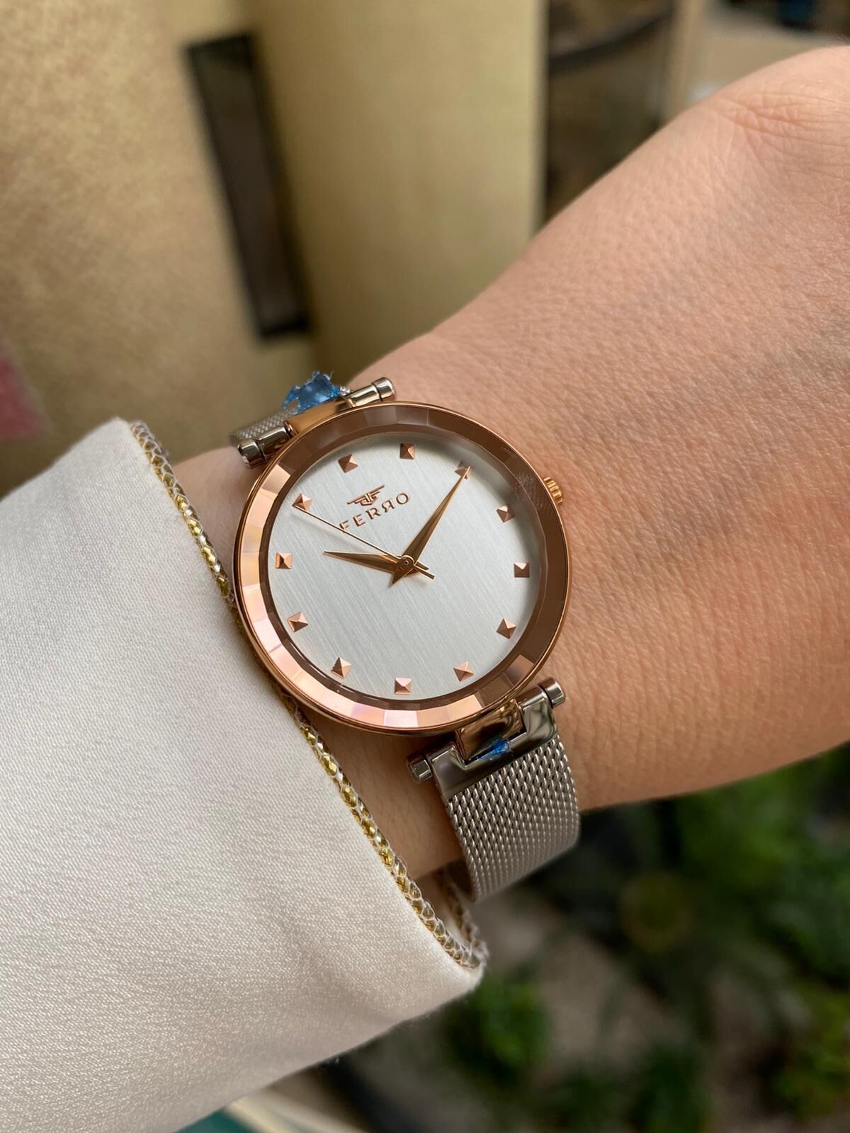 Ferro 38 mm Gümüş Hasır Kordon Kadın Kol Saati F21926C-E F21926C-E