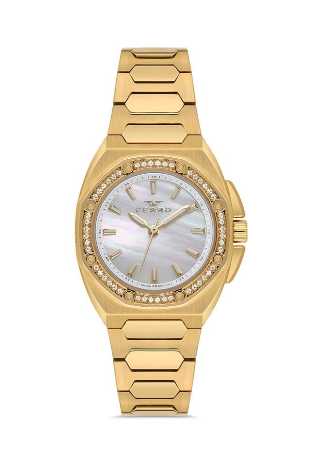 Ferro Sarı Çelik Kordon Kadın Kol Saati FL43026A-B 3ATM Su Geçirmez 2 Yıl Garantili HediyePaketli