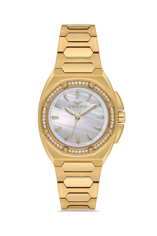 Ferro Sarı Çelik Kordon Kadın Kol Saati FL43026A-B 3ATM Su Geçirmez 2 Yıl Garantili HediyePaketli