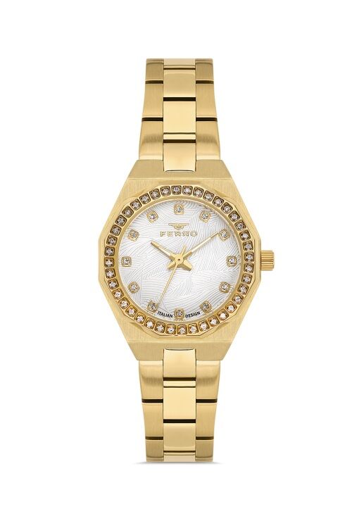 Ferro Sarı Çelik Kordon Kadın Kol Saati FL43014A-B 3ATM Su Geçirmez 2 Yıl Garantili HediyePaketli