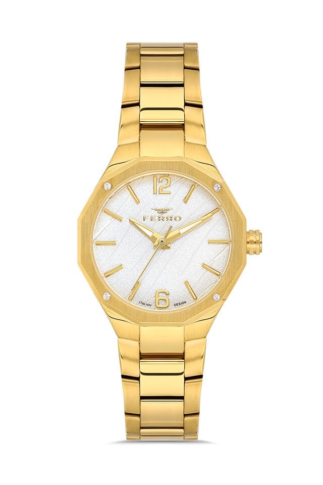 Ferro Sarı Çelik Kordon Kadın Kol Saati FL43018A-B 3ATM Su Geçirmez 2 Yıl Garantili HediyePaketli
