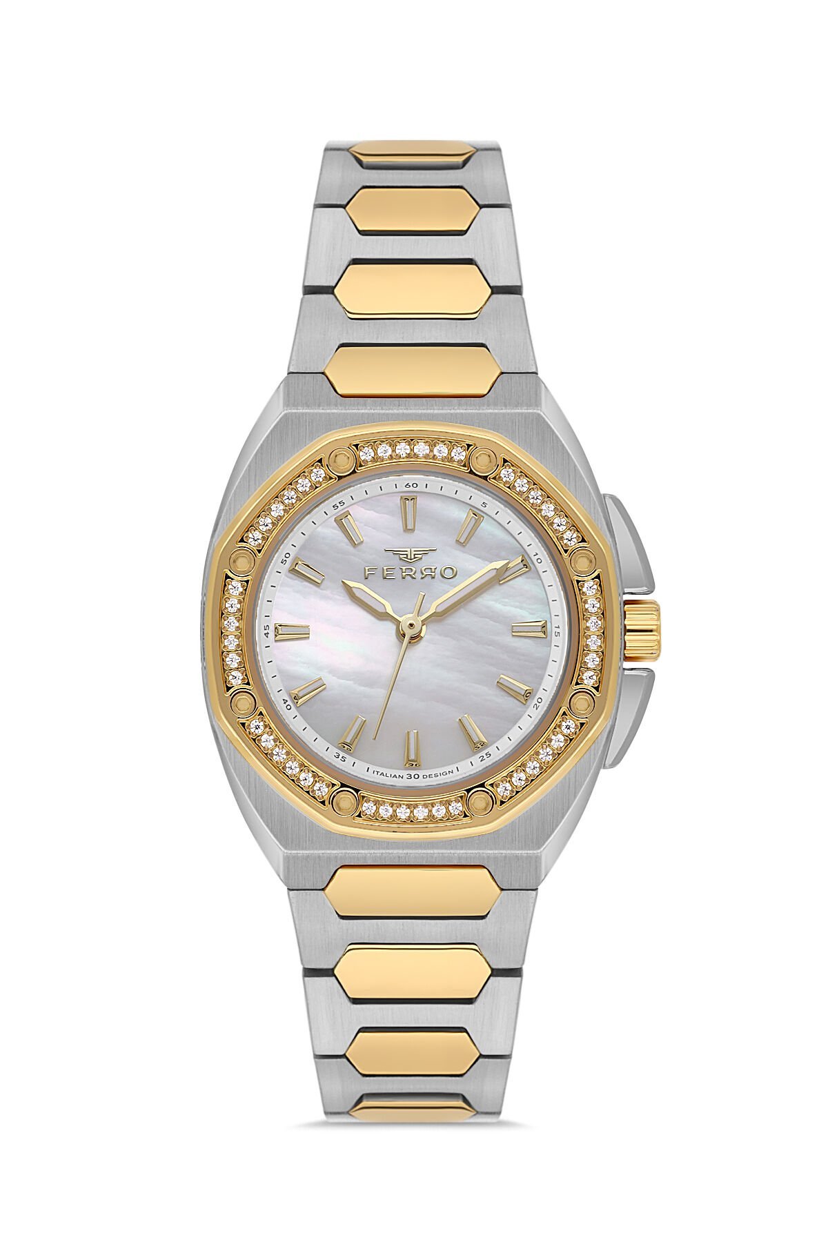Ferro Sarı ve Gümüş Çelik Kordon Kadın Kol Saati FL43026A-D 3ATM Su Geçirmez 2 Yıl Garantili