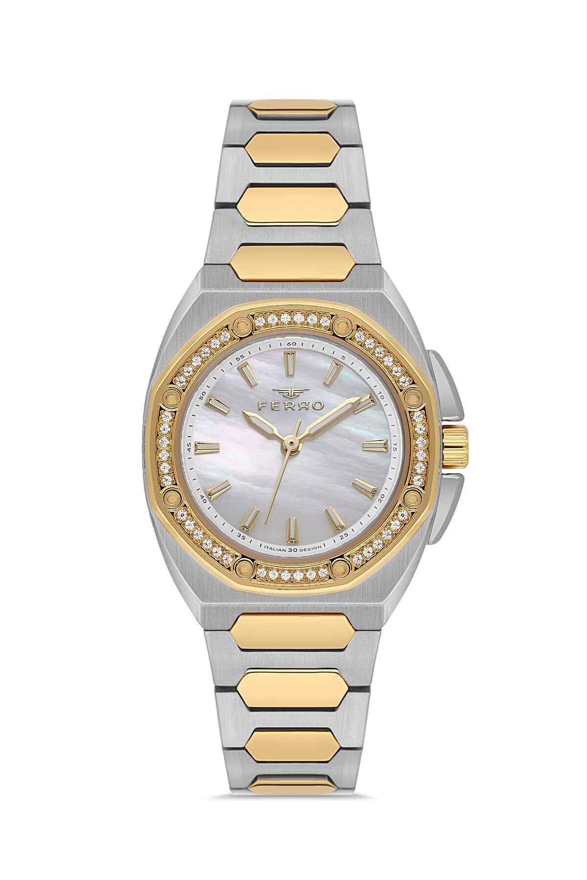 Ferro Sarı ve Gümüş Çelik Kordon Kadın Kol Saati FL43026A-D 3ATM Su Geçirmez 2 Yıl Garantili