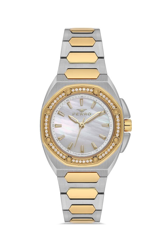 Ferro Sarı ve Gümüş Çelik Kordon Kadın Kol Saati FL43026A-D 3ATM Su Geçirmez 2 Yıl Garantili