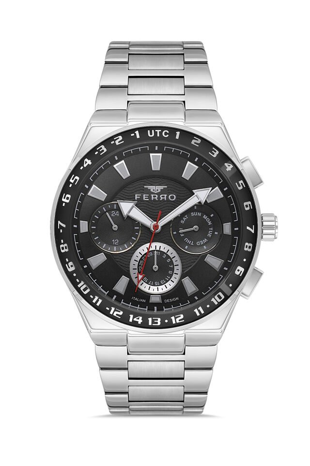 Ferro Gümüş Çelik Kordon Erkek Kol Saati FM11594AWT-A2 Fonksiyonları Aktif 3 ATM Su Geçirmez