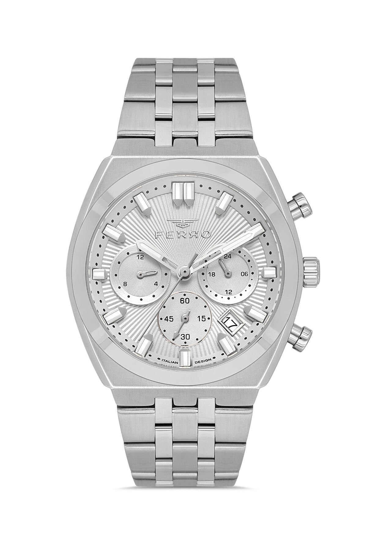 Ferro Gümüş Çelik Kordon Erkek Kol Saati FM43022A-A Tüm Fonksiyonlar Aktif 3ATM Su Geçirmez