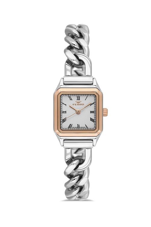 Ferro Rose ve Gümüş Çelik Kordon Kadın Kol Saati FL40132A-E 3ATM Su Geçirmez 2 Yıl Garantili