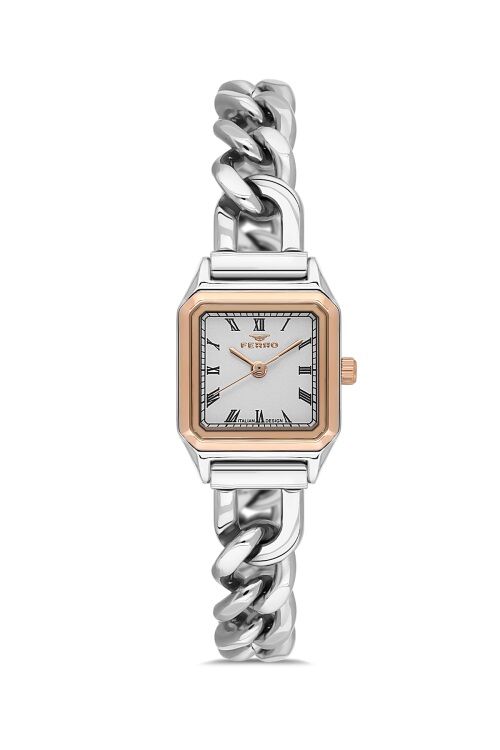 Ferro Rose ve Gümüş Çelik Kordon Kadın Kol Saati FL40132A-E 3ATM Su Geçirmez 2 Yıl Garantili