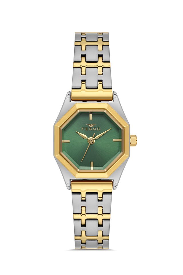Ferro FL43019A-D6 Quartz Çelik Altın/Gri Yeşil 26 mm Kadın Kol Saati