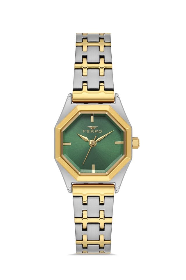 Ferro FL43019A-D6 Quartz Çelik Altın/Gri Yeşil 26 mm Kadın Kol Saati