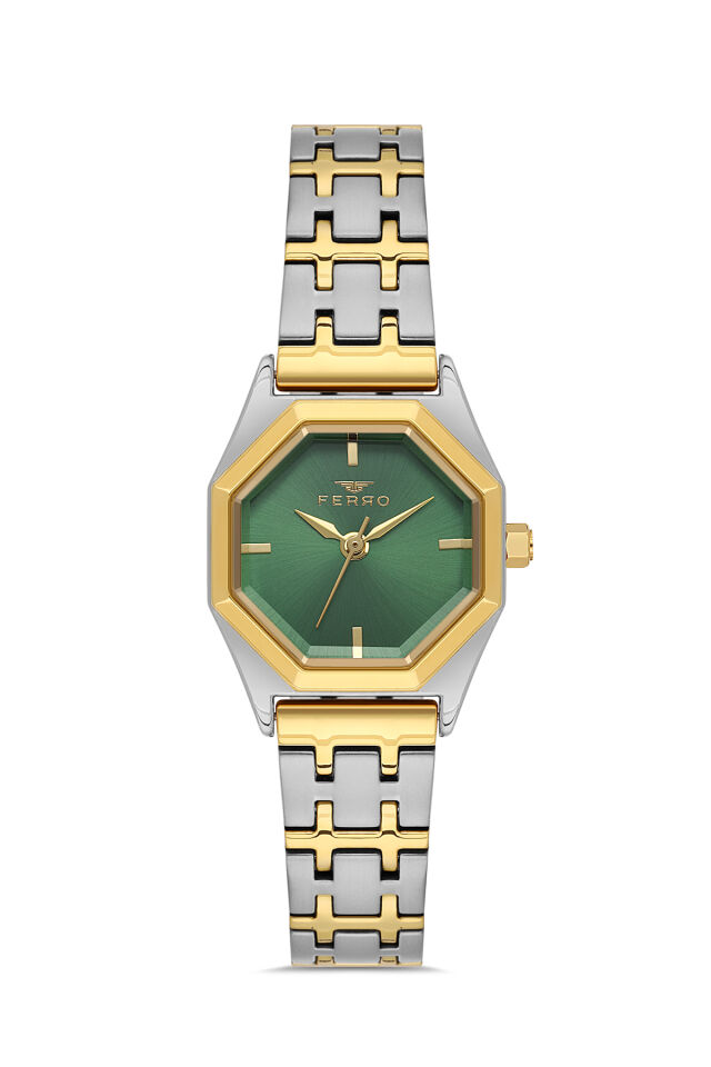 Ferro FL43019A-D6 Quartz Çelik Altın/Gri Yeşil 26 mm Kadın Kol Saati