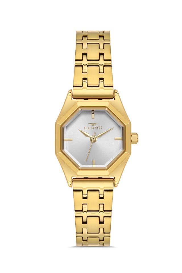 Ferro Sarı Çelik Kordon Kadın Kol Saati FL43019A-B 3ATM Su Geçirmez 2 Yıl Garantili HediyePaketli