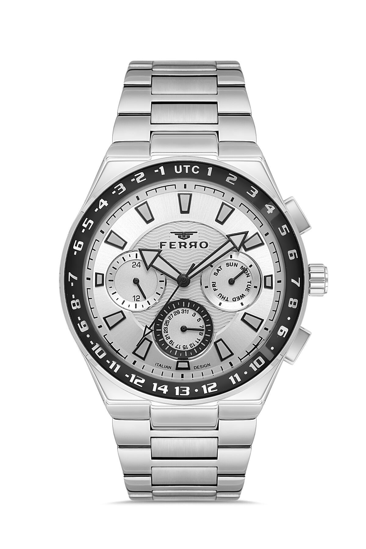 Ferro Gümüş Çelik Kordon Erkek Kol Saati FM11594AWT-A Fonksiyonları Aktif 3 ATM Su Geçirmez