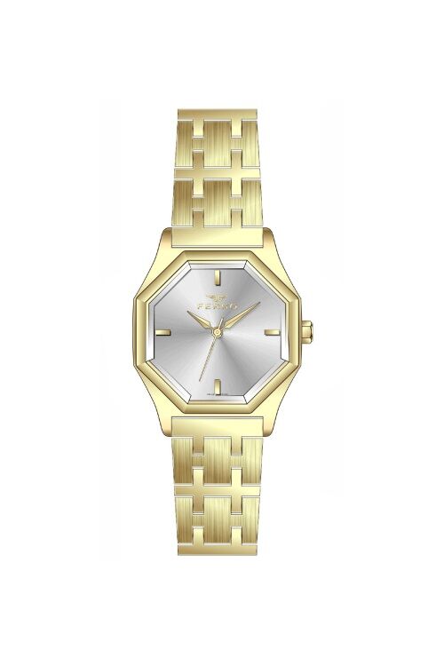 Ferro Sarı Çelik Kordon Kadın Kol Saati FL43019A-B 3ATM Su Geçirmez 2 Yıl Garantili HediyePaketli