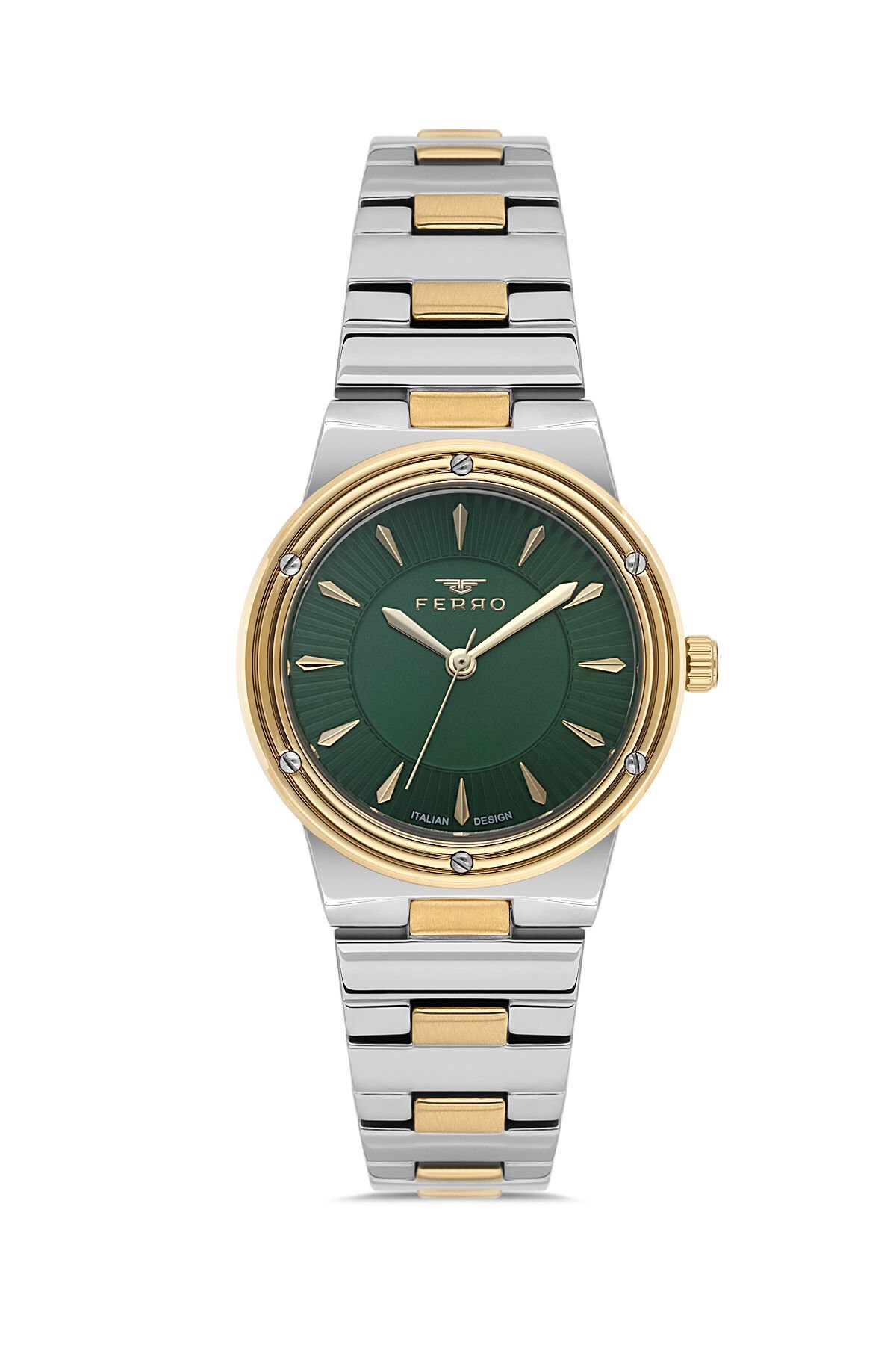 Ferro FL21586AWT-D6 Quartz Çelik Altın/Gri Yeşil Kadran 31 mm Kadın Kol Saati