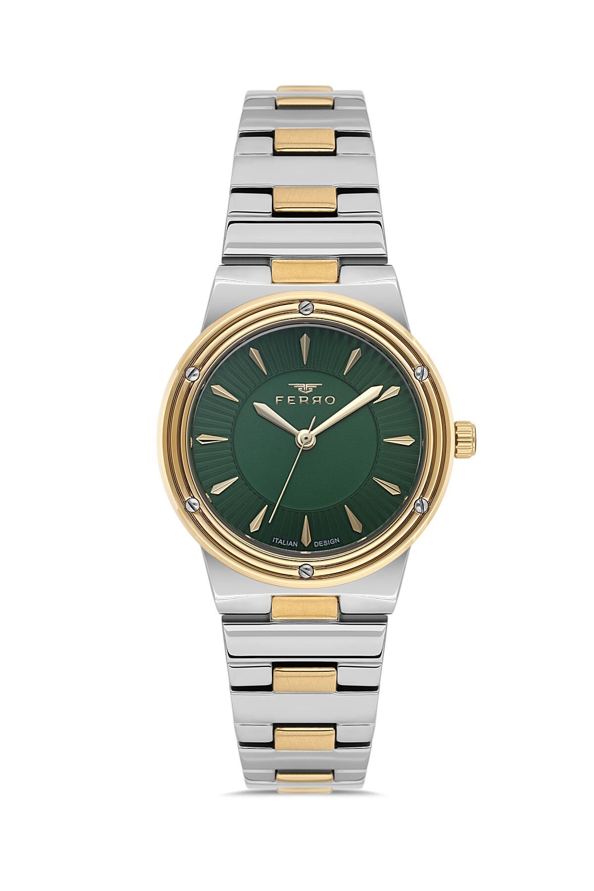 Ferro FL21586AWT-D6 Quartz Çelik Altın/Gri Yeşil Kadran 31 mm Kadın Kol Saati