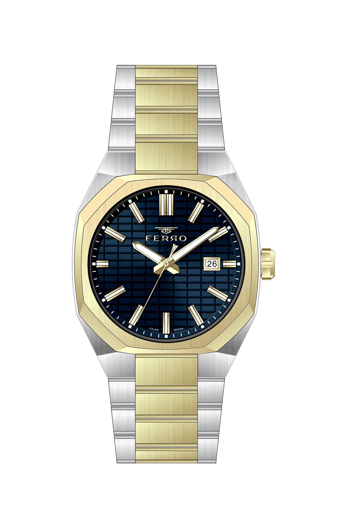 Ferro Sarı ve Gümüş Çelik Kordon Erkek Kol Saati FM43035A-D3 Tüm Fonksiyonlar Aktif 3ATM Su Geçirmez