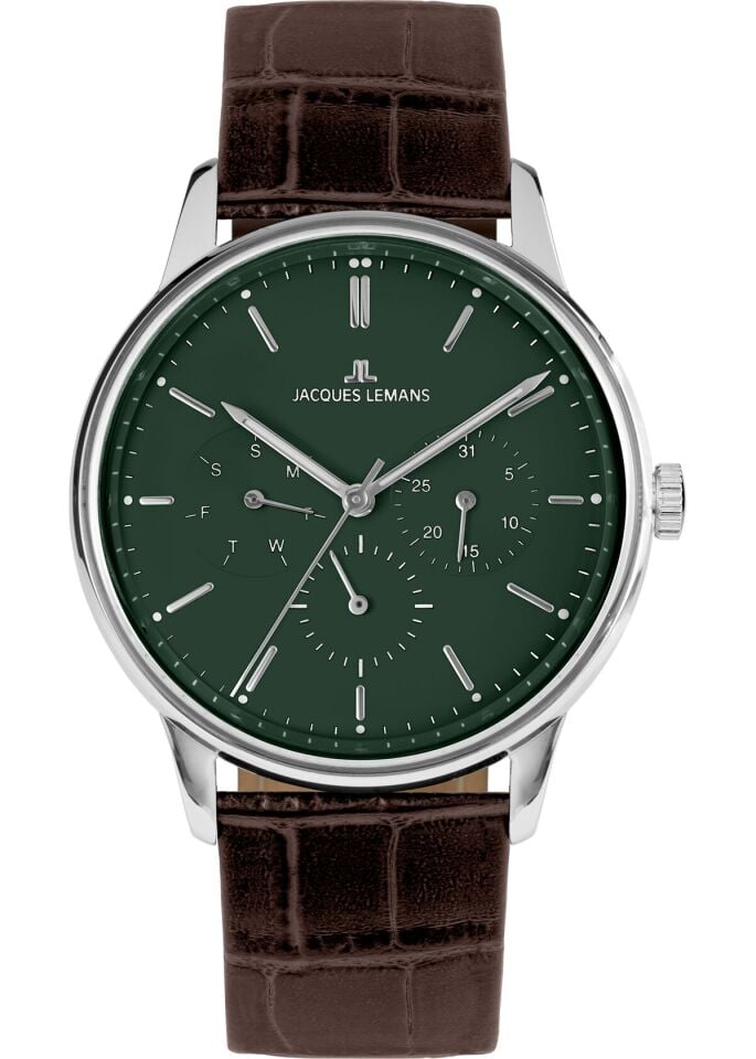 Jacques Lemans Manchester 1-2061C.1 Quartz Deri Kahverengi Yeşil Kadran 39 mm Erkek Kol Saati