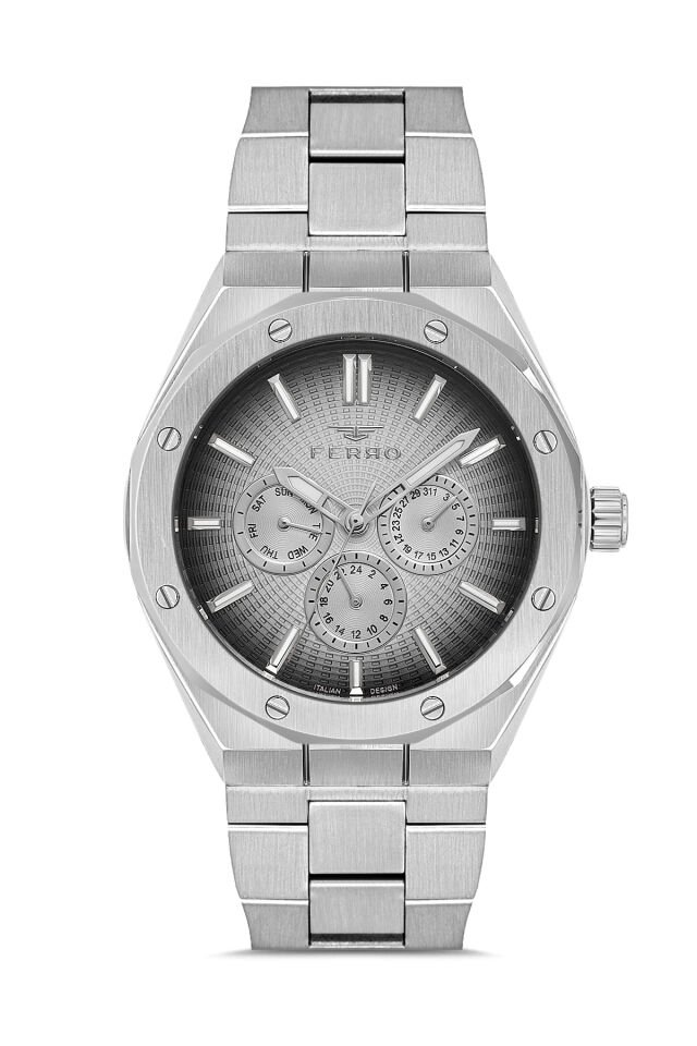 Ferro FM11537AWT-A2 Quartz Çelik Gri Siyah Kadran 42 mm Erkek Kol Saati