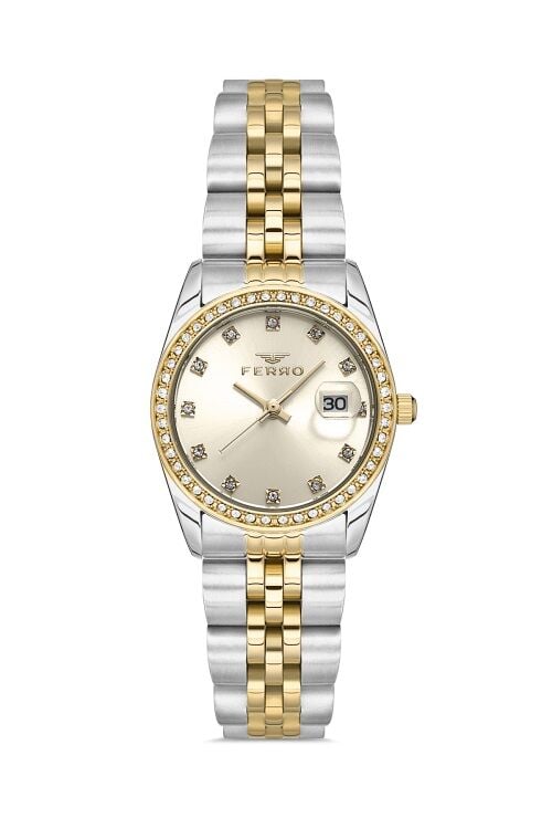 Ferro Sarı ve Gümüş Çelik Kordon Kadın Kol Saati FL21450A-D4 3ATM Su Geçirmez 2 Yıl Garantili