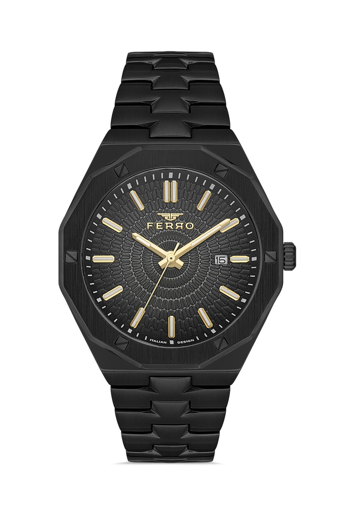 Ferro Siyah Çelik Kordon Erkek Kol Saati FM43015A-A Tüm Fonksiyonlar Aktif 3 ATM Su Geçirmez