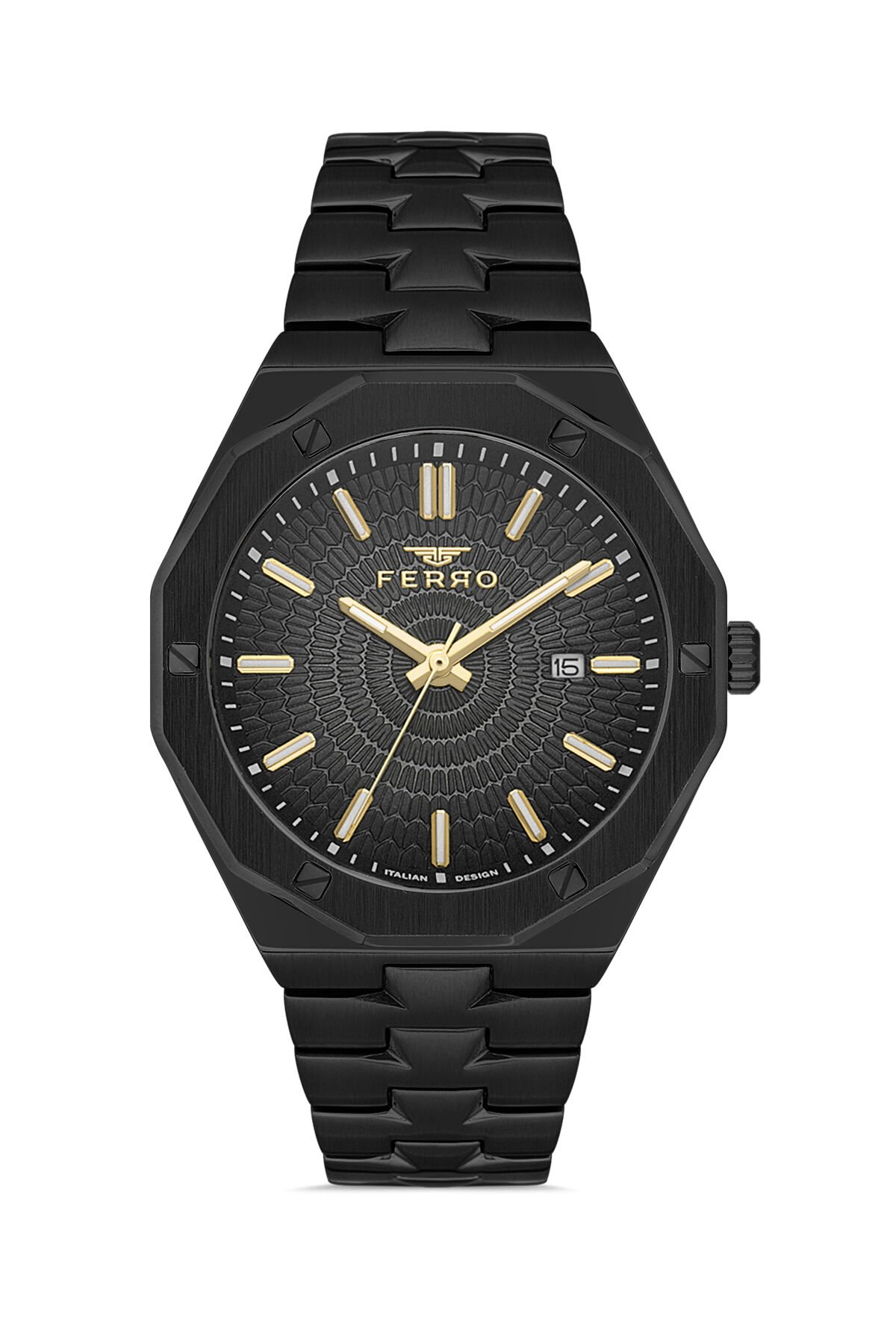 Ferro Siyah Çelik Kordon Erkek Kol Saati FM43015A-A Tüm Fonksiyonlar Aktif 3 ATM Su Geçirmez