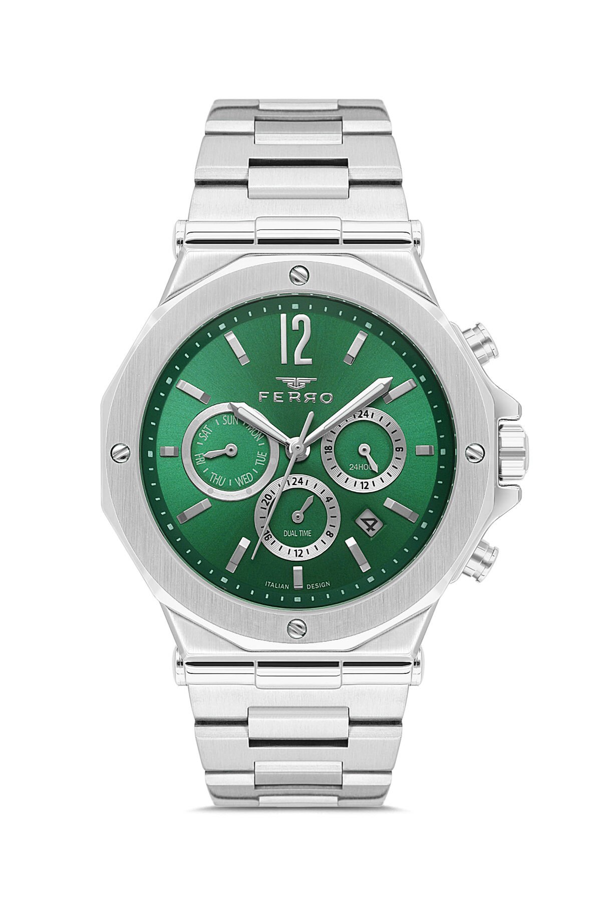 Ferro FM43020A-A6 Quartz Çelik Gri Yeşil Kadran 43 mm Erkek Kol Saati