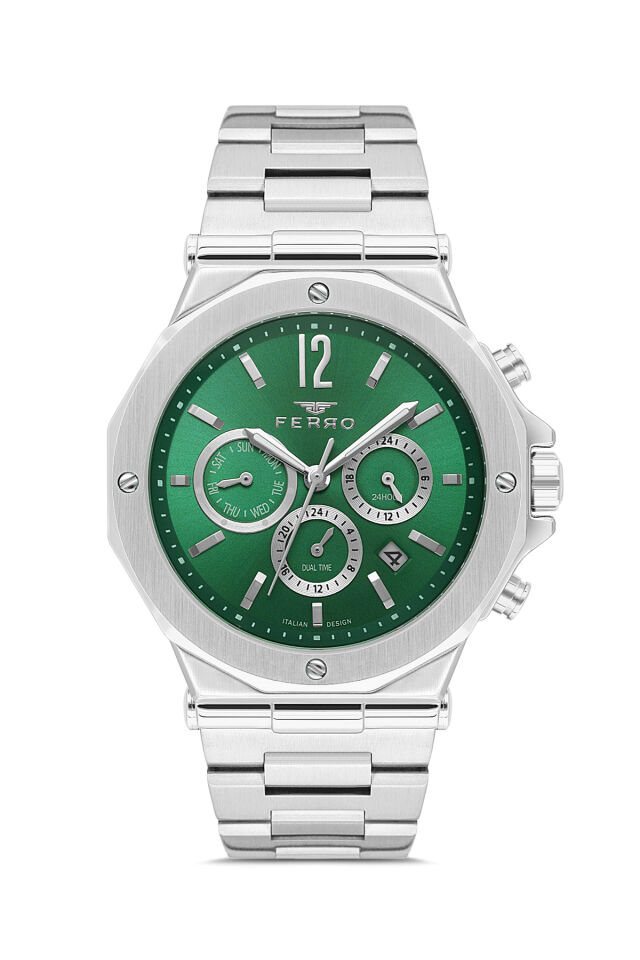 Ferro FM43020A-A6 Quartz Çelik Gri Yeşil Kadran 43 mm Erkek Kol Saati