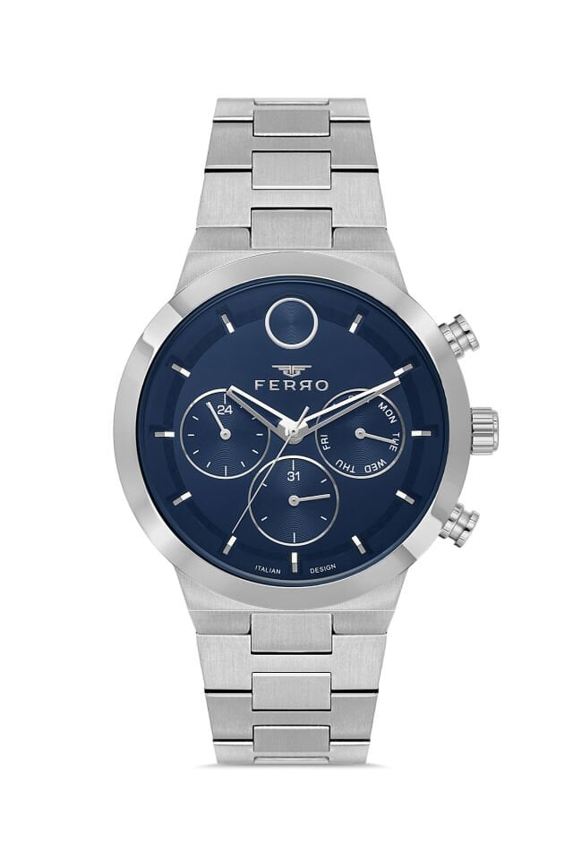 Ferro Gümüş Çelik Kordon Erkek Kol Saati FM11568AWT-L3 Fonksiyonları Aktif 3 ATM Su Geçirmez