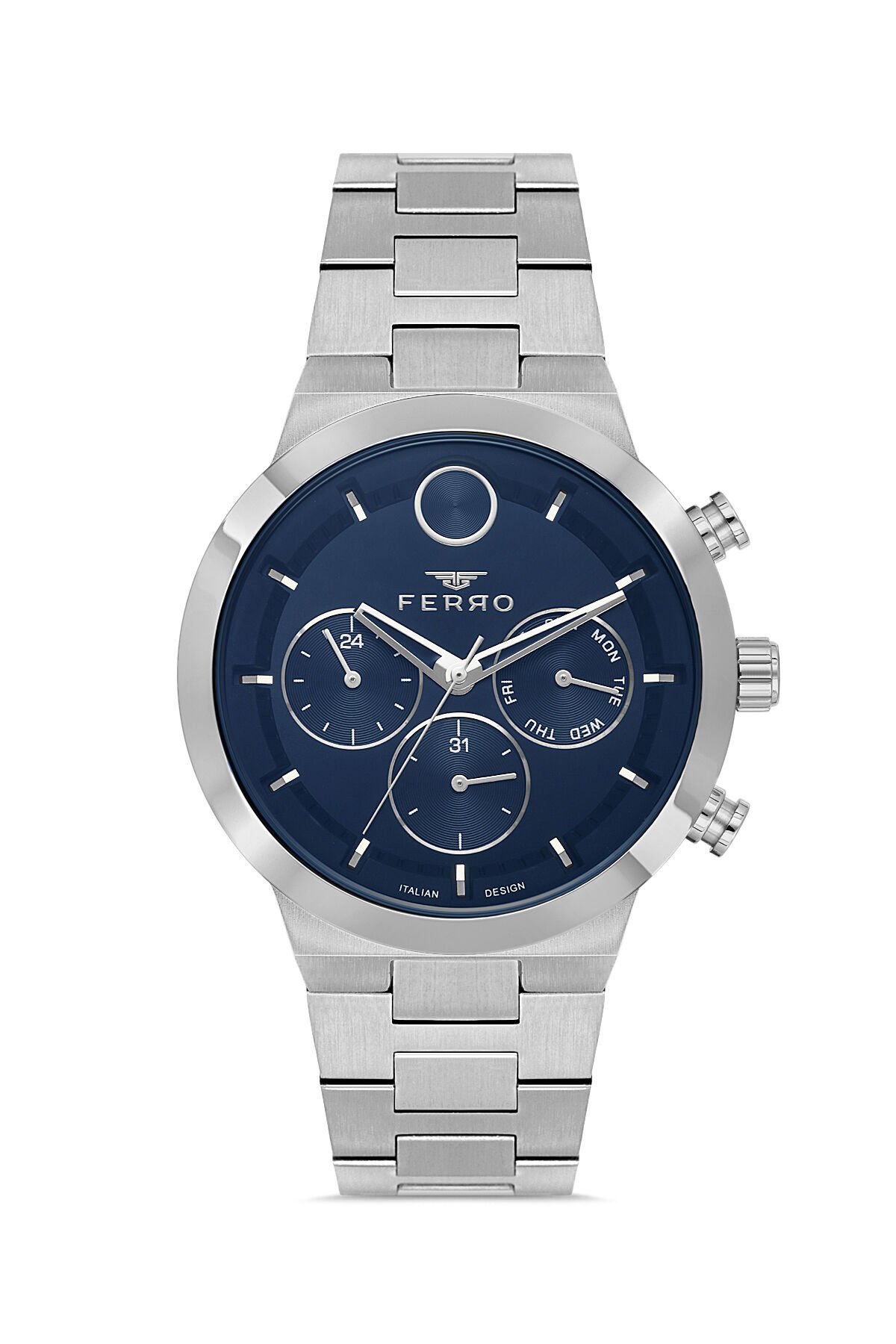 Ferro Gümüş Çelik Kordon Erkek Kol Saati FM11568AWT-L3 Fonksiyonları Aktif 3 ATM Su Geçirmez