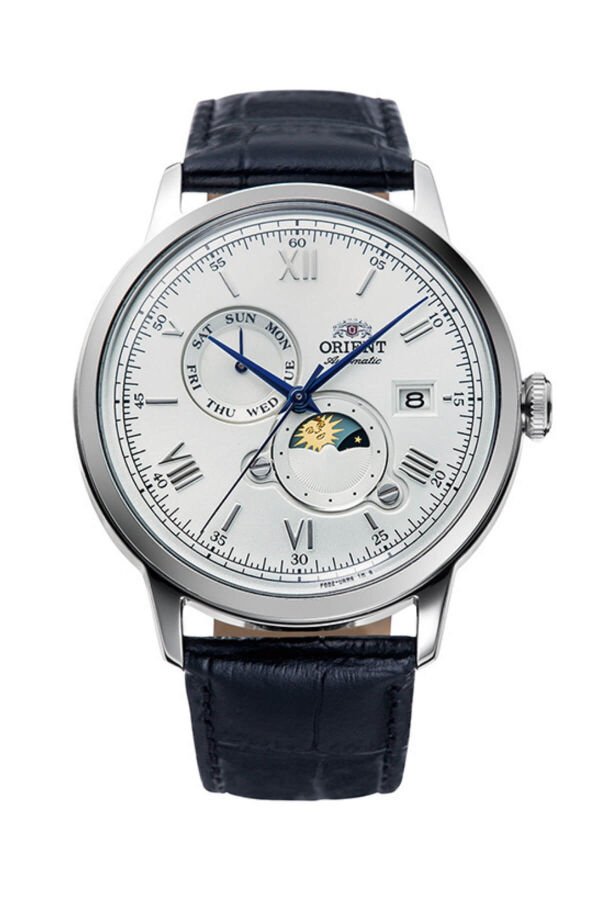 Orient Kurmalı Otomatik Deri Siyah Beyaz Kadran Sun&Moon 42 mm Erkek Kol Saati