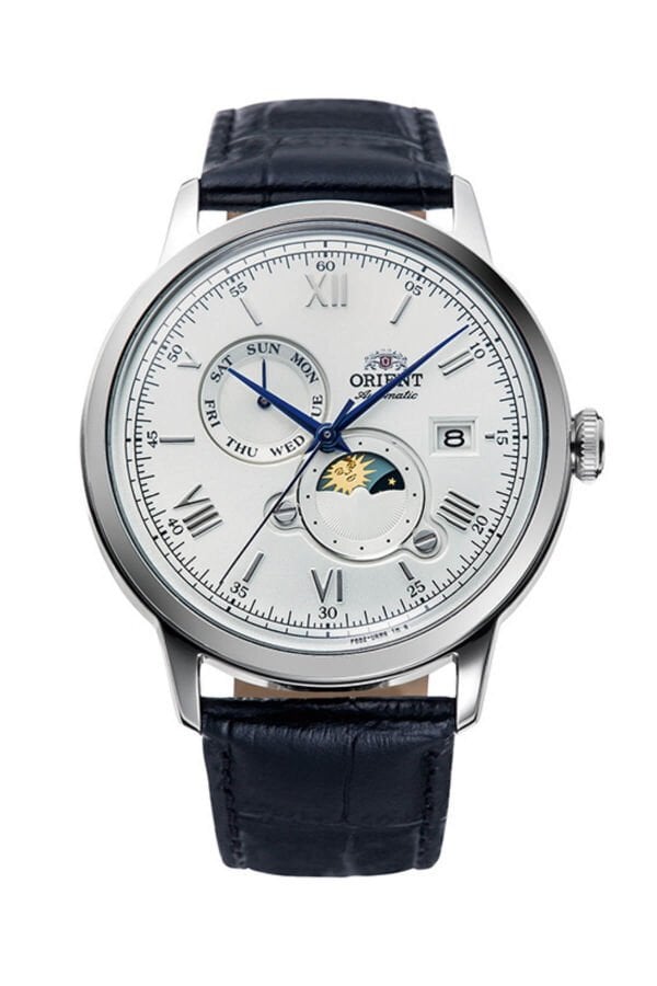 Orient Kurmalı Otomatik Deri Siyah Beyaz Kadran Sun&Moon 42 mm Erkek Kol Saati