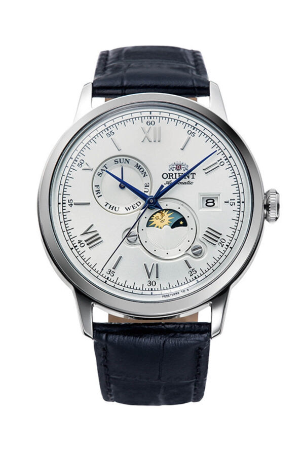 Orient Kurmalı Otomatik Deri Siyah Beyaz Kadran Sun&Moon 42 mm Erkek Kol Saati