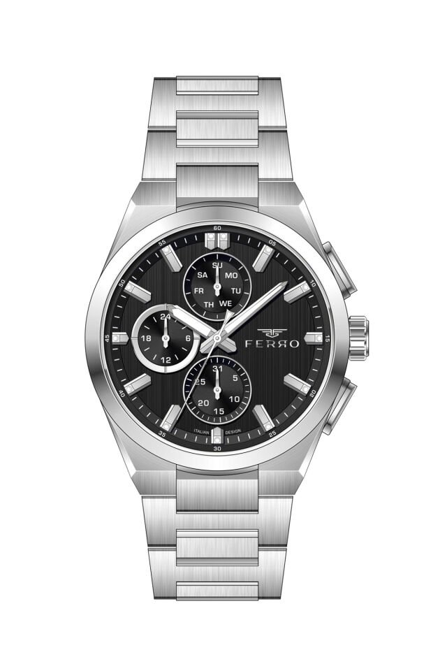 Ferro FM43037A-A2 Quartz Çelik Gri Siyah Kadran 42 mm Erkek Kol Saati