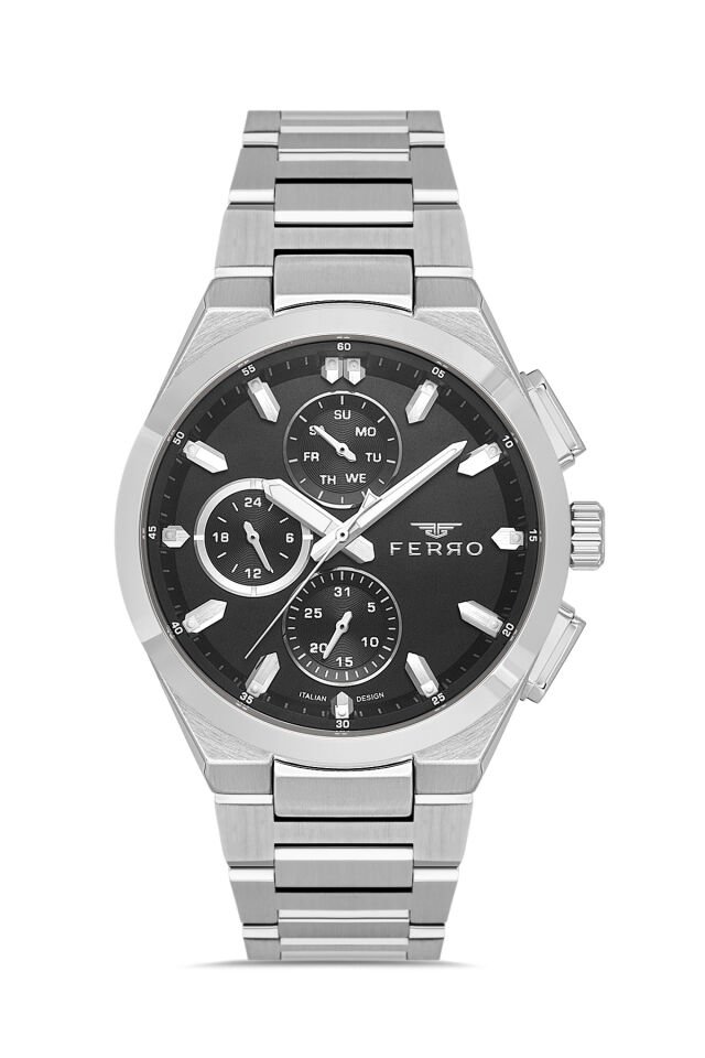 Ferro Gümüş Çelik Kordon Erkek Kol Saati FM43037A-A2 Tüm Fonksiyonlar Aktif 3ATM Su Geçirmez