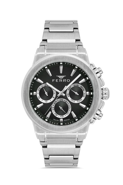 Ferro Gümüş Çelik Kordon Erkek Kol Saati FM40123A-A2 Tüm Fonksiyonlar Aktif 3 ATM Su Geçirmez