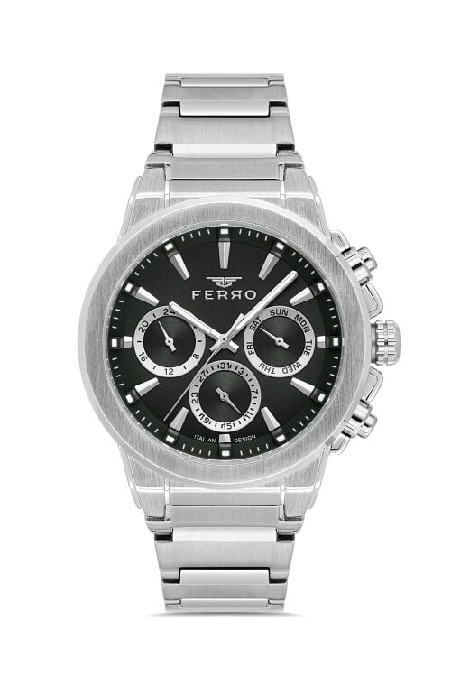Ferro Gümüş Çelik Kordon Erkek Kol Saati FM40123A-A2 Tüm Fonksiyonlar Aktif 3 ATM Su Geçirmez