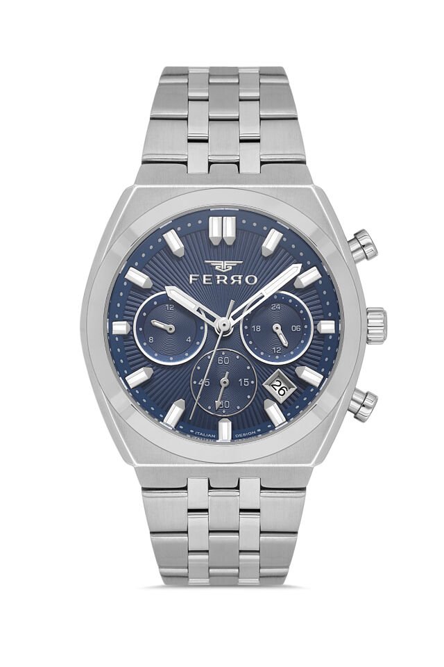 Ferro Gümüş Çelik Kordon Erkek Kol Saati FM43022A-A3 Tüm Fonksiyonlar Aktif 3ATM Su Geçirmez