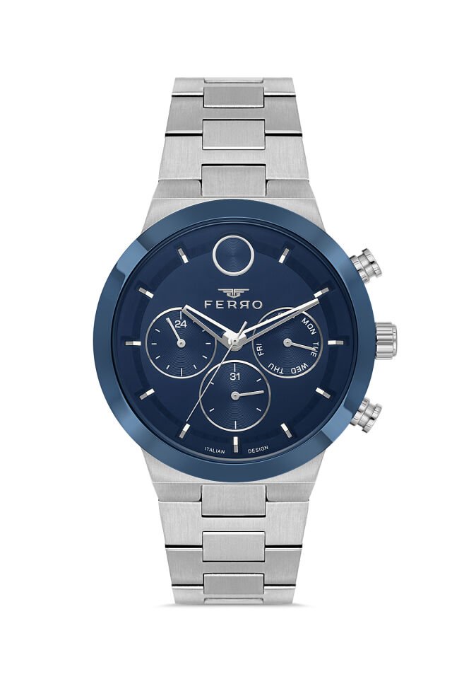 Ferro FM11568AWT-L3 Quartz Çelik Gri Lacivert 3 ATM 44 mm Erkek Kol Saati
