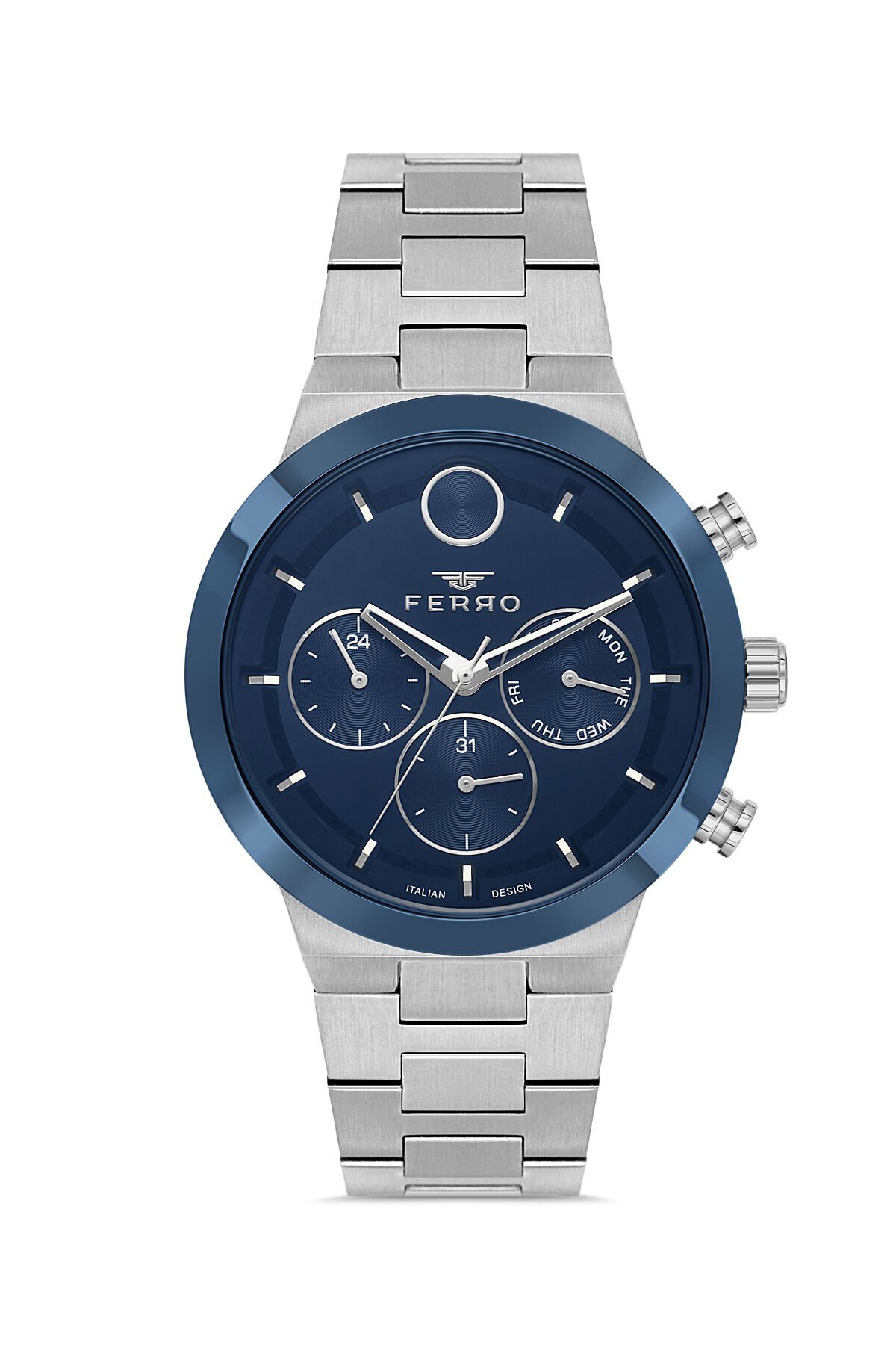 Ferro Gümüş Çelik Kordon Erkek Kol Saati FM11568AWT-L3 Fonksiyonları Aktif 3 ATM Su Geçirmez