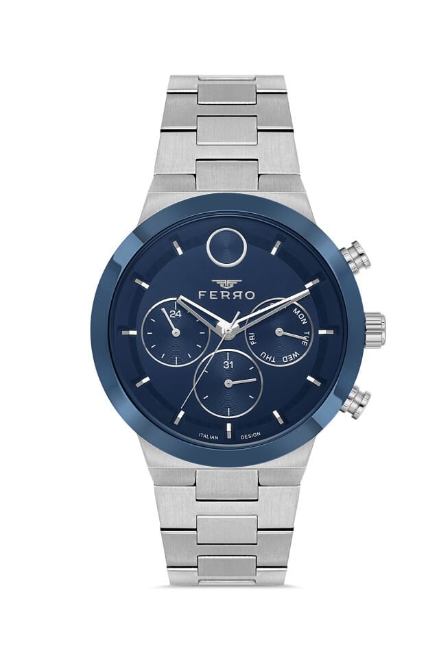 Ferro Gümüş Çelik Kordon Erkek Kol Saati FM11568AWT-L3 Fonksiyonları Aktif 3 ATM Su Geçirmez