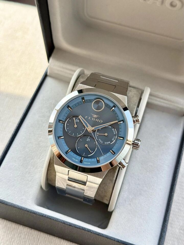 Ferro FM11568AWT-L3 Quartz Çelik Gri Lacivert 3 ATM 44 mm Erkek Kol Saati