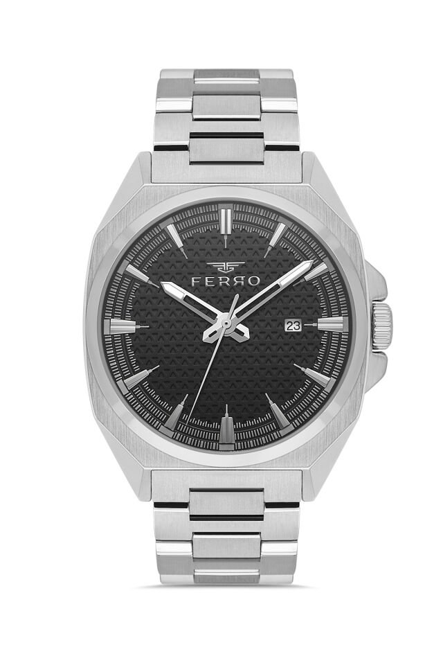 Ferro FM43025A-A2 Quartz Çelik Gri Siyah Kadran 42 mm Erkek Kol Saati