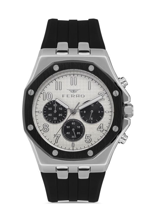 Ferro Siyah Silikon Kordon Erkek Kol Saati FM11307D-J Fonksiyonları Aktif 3ATM Su Geçirmez