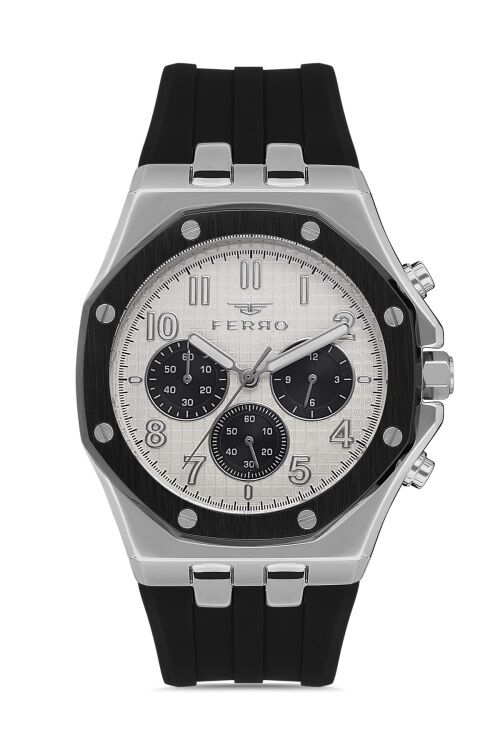 Ferro Siyah Silikon Kordon Erkek Kol Saati FM11307D-J Fonksiyonları Aktif 3ATM Su Geçirmez